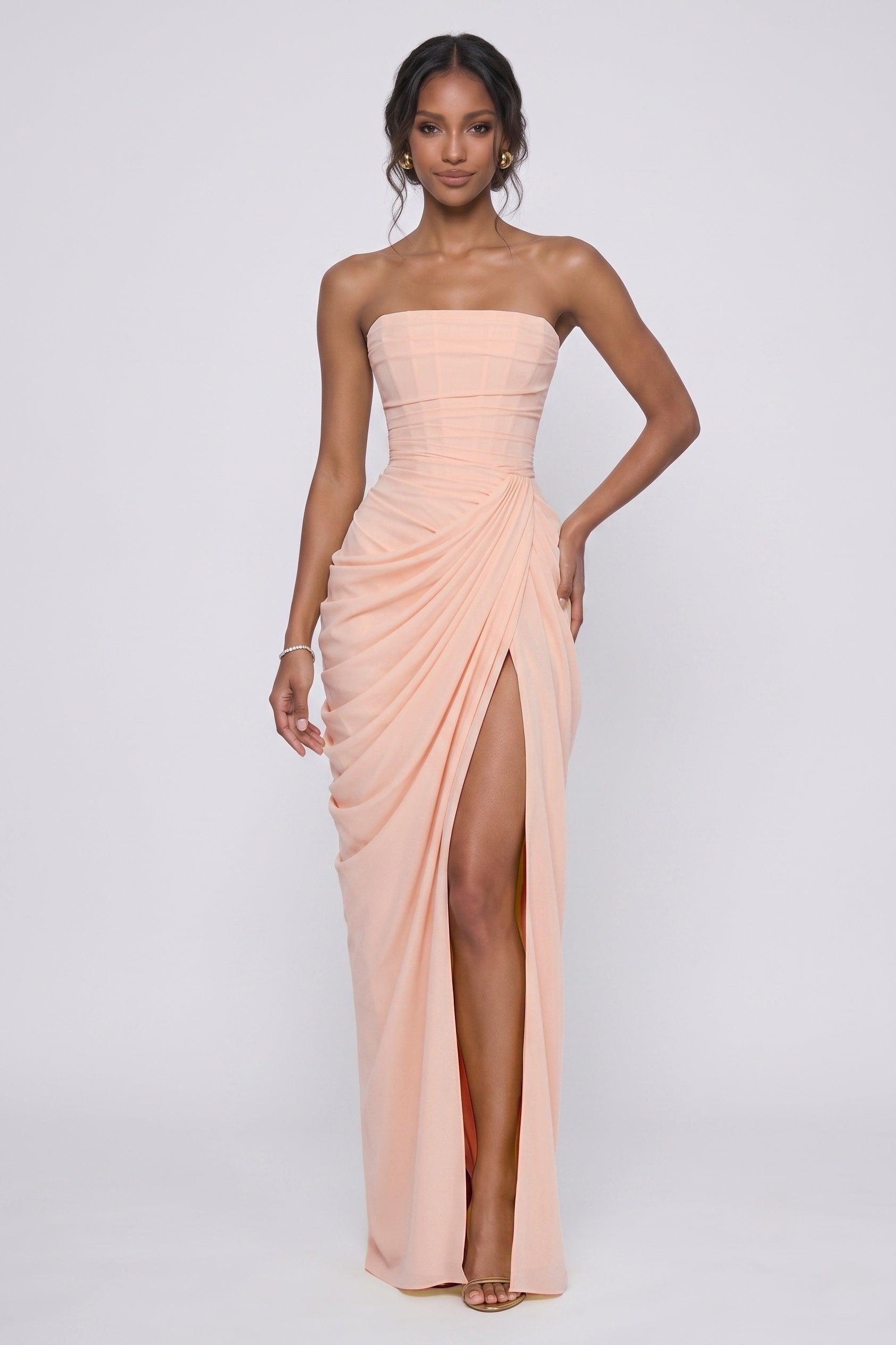 Sheath-Column Maxi Stretch Chiffon Bridesmaid Dress CG0339BM - Soft Blush - COCOMELODY